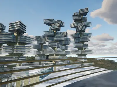 curve flower future building Low-poly 3D model