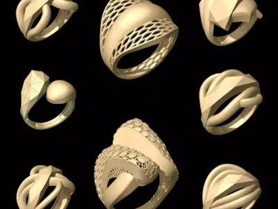 Chiseled Geometric Women Rings 3D Model Pack