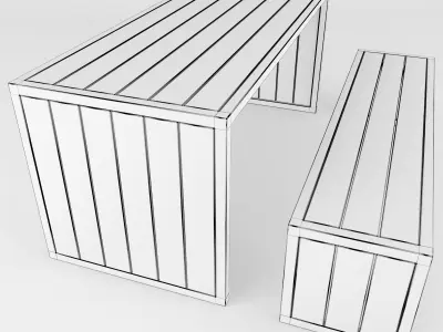 Garden furniture - table and bench 3D model