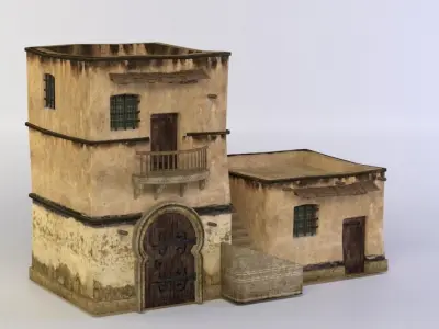 House old building with stairs and windows Low-poly 3D model