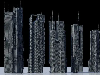 High Quality Cyberpunk Sci fi City Buildings  Low-poly 3D model