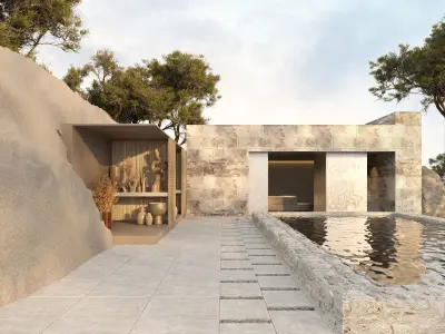 Sunset Exterior Village House 3D model