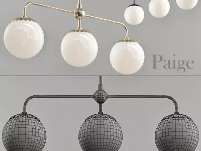 Paige 3 Light Aged Brass Island Pendant with Opal Matte  3D model