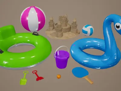 Summer Beach Toys Low-poly 3D model