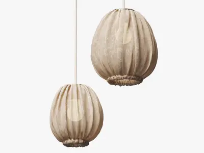 Set of fabric lampshades in beige 3D model