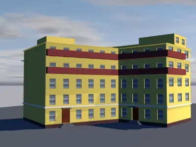 Theater building on cloudy day Low-poly 3D model