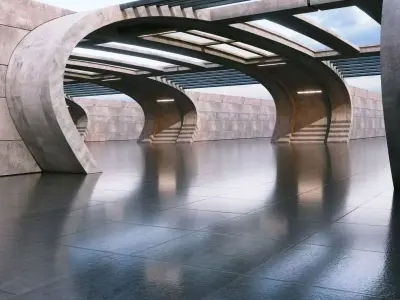 Modern Concrete Corridor Architectural Background - V1U1 3D model