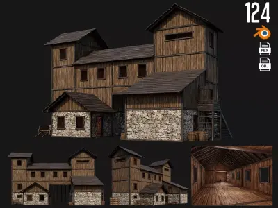 Old Wooden House Building 4K Textures GameReady 124 Low-poly 3D model