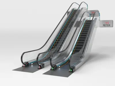 Escalator Adjustable and Rigged 3D model