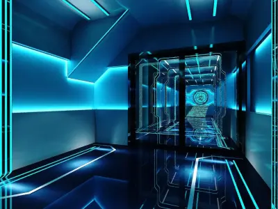 Futuristic Sci-Fi Corridor Tunnel with Neon Light Strips 3D model