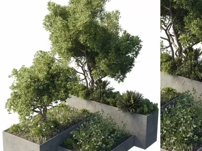 concrete box plants on stand - set outdoor plant 191 3D model