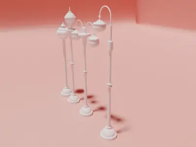 Set of four street lamps 3D model
