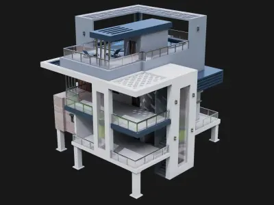 Modern House 02 All PBR Unity UE Textures Included Low-poly 3D model