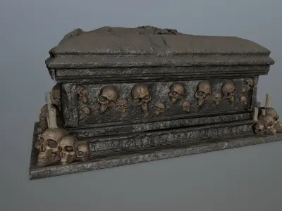 tomb 1 coffin with skulls on top Low-poly 3D model