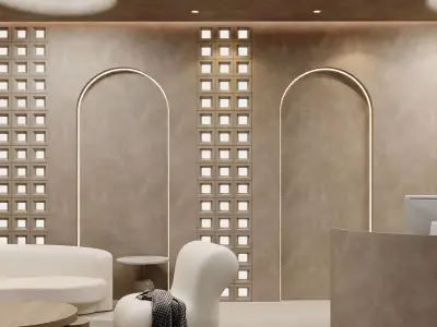 Creamy Japandi  Reception Area Interior 3D model