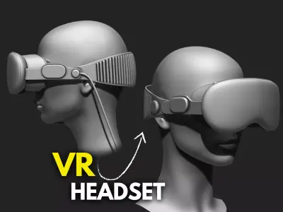 VR Headset and Accessories - VR Vision Pro Style Low-poly 3D model