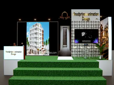 Project  3d stall for Event with tv  video Free low-poly 3D model