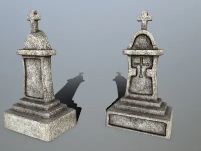 tombstone set two tombstones Low-poly 3D model