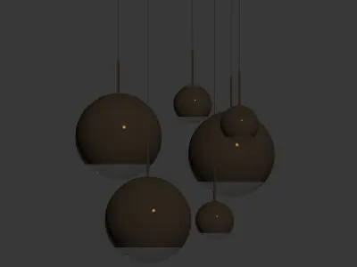 Mirror Ball Pendant Gold Dinning Light Set 3D model