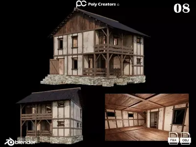 Medieval Houses 08 - 4K Textures Game Ready Low-poly 3D model