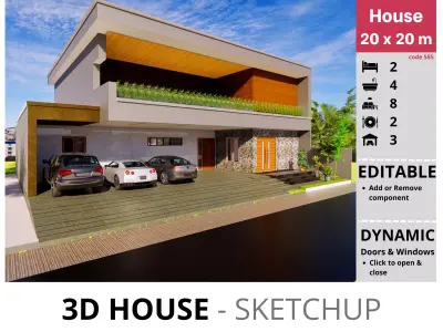 House 20x20m code 585 - Sketchup 3D model 3D model 3D model