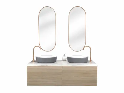 Ceramic Sink and Copper Faucet 3D model