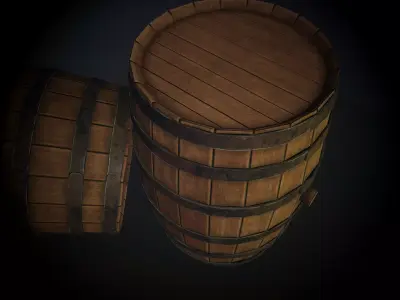 wooden barrel with unique texture of wood Low-poly 3D model