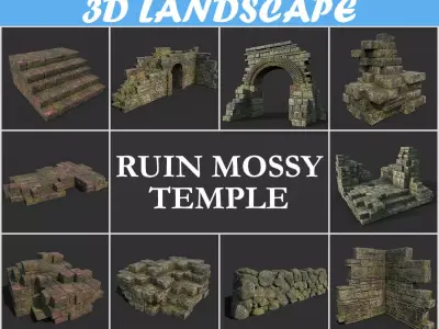 Low poly Mossy Ruin Block 181119 Low-poly 3D model