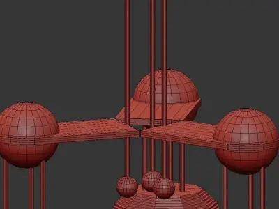LANTERN three - light chandelier in brass 3D model
