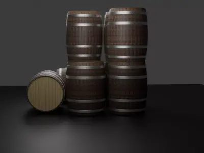 Wooden Barrel Set 3D Model 3D model