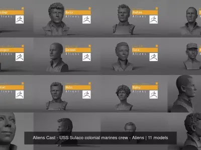 Aliens Cast - USS Sulaco colonial marines crew - Aliens 3D Model Pack