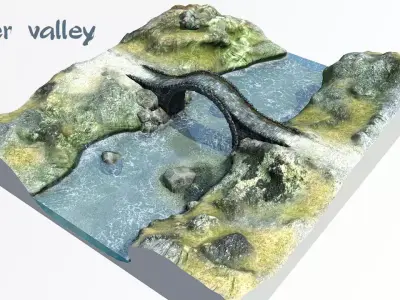 River valley bridge Low-poly 3D model