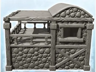 Medieval house with covered balcony and wooden door 1 - Medieval 3D print model