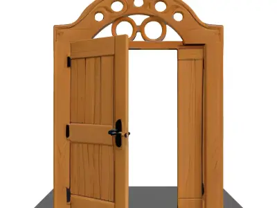 Rustic Wooden Arch Doorway Low-poly 3D model