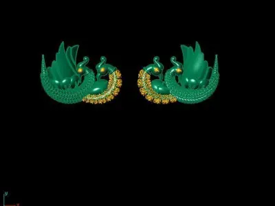 peckok pair of gold and peacock earrings 3D print model