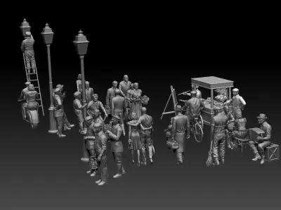 townspeople bronze statue of group of people 3D print model