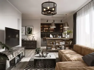 Loft interior scene 3D model