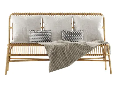 Valerie vintage rattan three-seater sofa  3D model