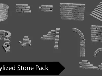 Simple stylized Stone Pack Low-poly 3D model