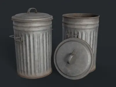 Street Trash Can 45 PBR Game Ready  Low-poly 3D model