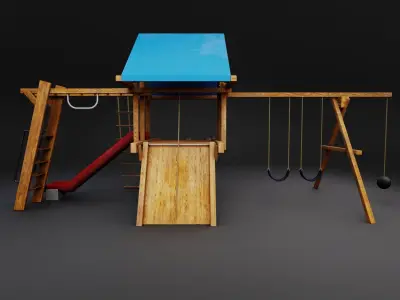 Playground Kids Games Exterior - Wooden Outdoor 3D Model PBR Low-poly 3D model purchase