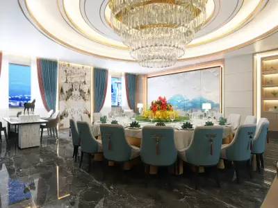 Chinese style box dining New 3D model