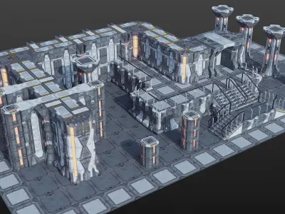 Sci-fi asset modules pack Low-poly 3D model