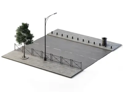 Street Set 12m x 14m Low-poly 3D model