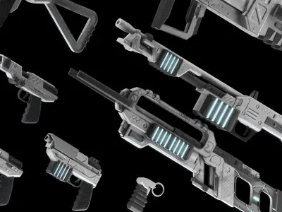 low poly game ready PBR SciFi weapon bundle Low-poly 3D model