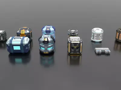 Scifi Loot Crate Box Cylinder Barrel Value Pack Low-poly 3D model