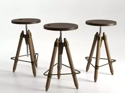 Ello stool with wooden base 3D model