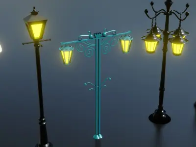 10 classic street light poles game assets Low-poly 3D model