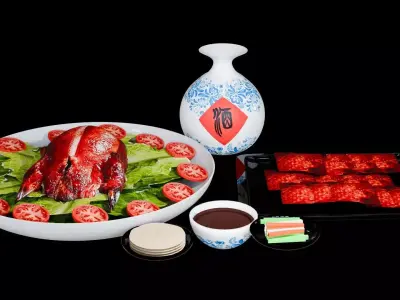 Food Chinese famous dish Peking bbq duck and others Low-poly 3D model