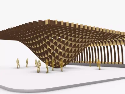 Parabolic Pergola Wooden Structure 3D model